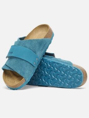 Birkenstock Kyoto Suede Leather Sandals in Deep Turquoise Size 39